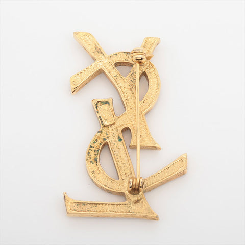 YVES SAINT LAURENT Logo Strass Brosche Gold WS15845