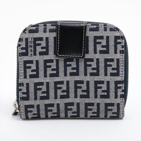 FENDI Zucchino Canvas Bifold Wallet Navy WS15874