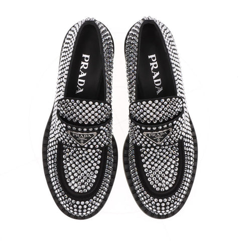 プラダ PRADA ラインストーン トライアングルロゴ Size:37.5 ローファー ブラック WS15875