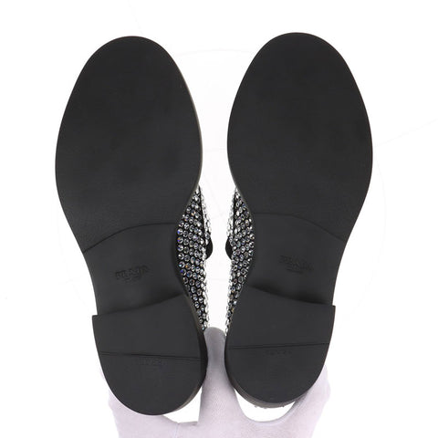 プラダ PRADA ラインストーン トライアングルロゴ Size:37.5 ローファー ブラック WS15875