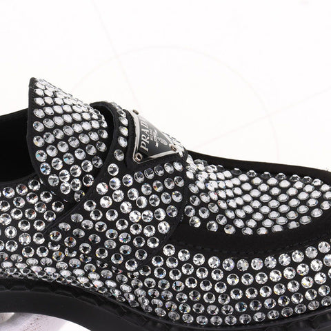 PRADA Rhinestone Triangle Logo Size:37.5 loafers black WS15875