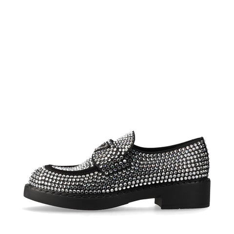 PRADA Rhinestone Triangle Logo Size:37.5 loafers black WS15875