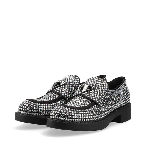 プラダ PRADA ラインストーン トライアングルロゴ Size:37.5 ローファー ブラック WS15875