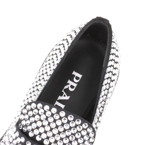 PRADA Rhinestone Triangle Logo Size:37.5 loafers black WS15875