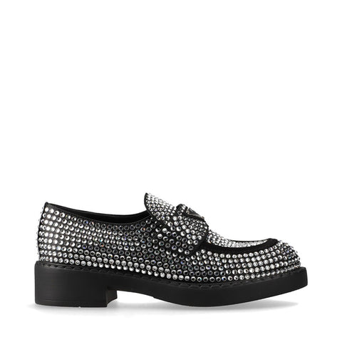 PRADA Rhinestone Triangle Logo Size:37.5 loafers black WS15875