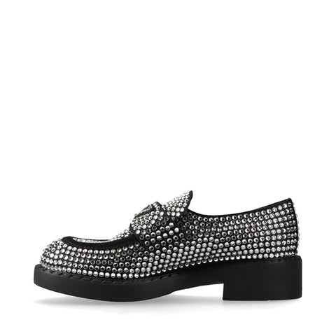 プラダ PRADA ラインストーン トライアングルロゴ Size:37.5 ローファー ブラック WS15875