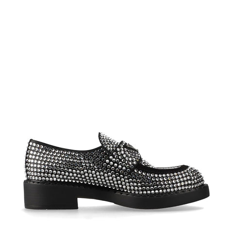 プラダ PRADA ラインストーン トライアングルロゴ Size:37.5 ローファー ブラック WS15875