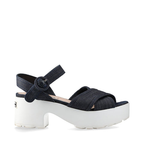 ミュウ ミュウ Miu Miu デニム 厚底 ロゴ Size:38 スポーツ サンダル ネイビー WS15877