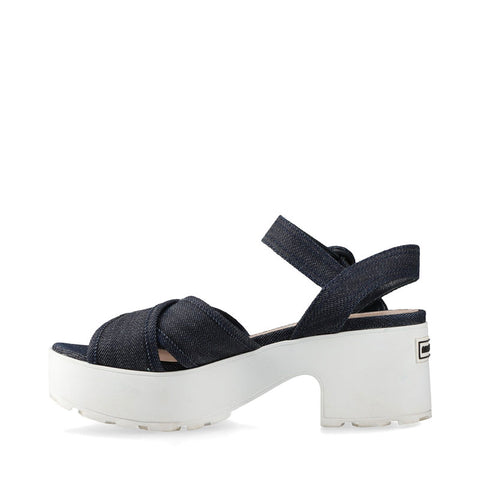 ミュウ ミュウ Miu Miu デニム 厚底 ロゴ Size:38 スポーツ サンダル ネイビー WS15877