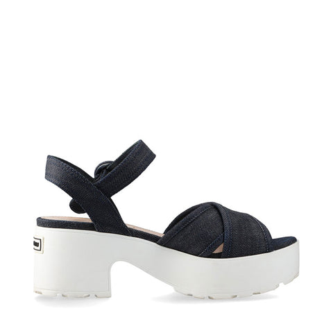 ミュウ ミュウ Miu Miu デニム 厚底 ロゴ Size:38 スポーツ サンダル ネイビー WS15877
