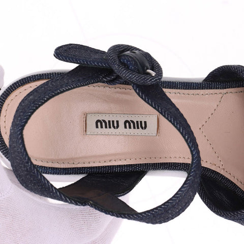 ミュウ ミュウ Miu Miu デニム 厚底 ロゴ Size:38 スポーツ サンダル ネイビー WS15877