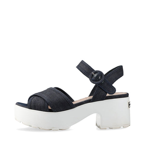 ミュウ ミュウ Miu Miu デニム 厚底 ロゴ Size:38 スポーツ サンダル ネイビー WS15877