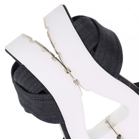 ミュウ ミュウ Miu Miu デニム 厚底 ロゴ Size:38 スポーツ サンダル ネイビー WS15877