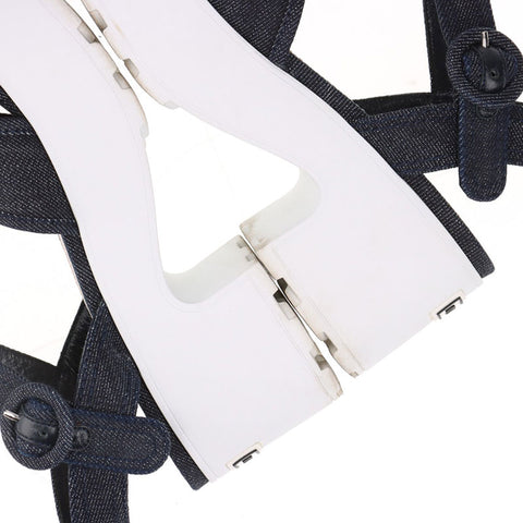 ミュウ ミュウ Miu Miu デニム 厚底 ロゴ Size:38 スポーツ サンダル ネイビー WS15877