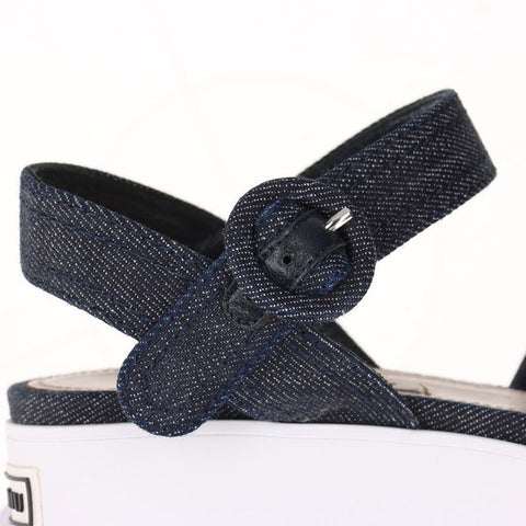 ミュウ ミュウ Miu Miu デニム 厚底 ロゴ Size:38 スポーツ サンダル ネイビー WS15877