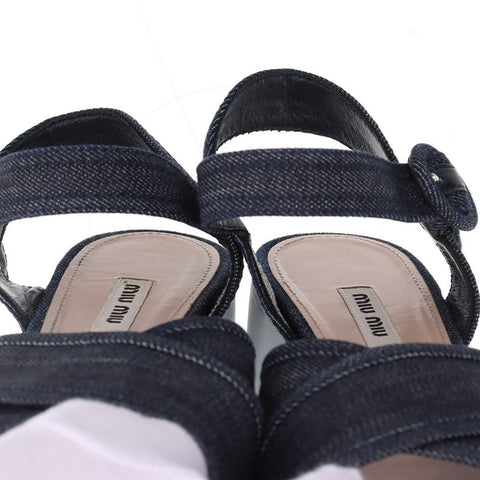 ミュウ ミュウ Miu Miu デニム 厚底 ロゴ Size:38 スポーツ サンダル ネイビー WS15877