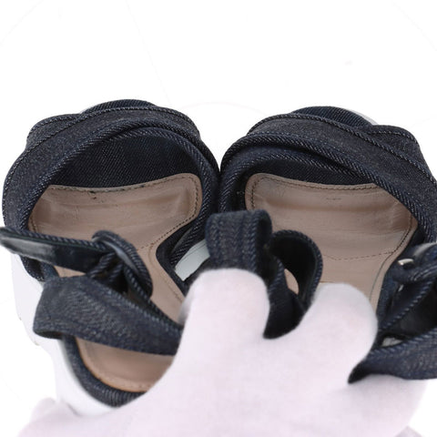ミュウ ミュウ Miu Miu デニム 厚底 ロゴ Size:38 スポーツ サンダル ネイビー WS15877