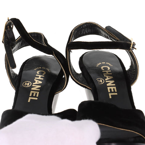 シャネル CHANEL ヒール ベロア サンダル ブラック WS15879