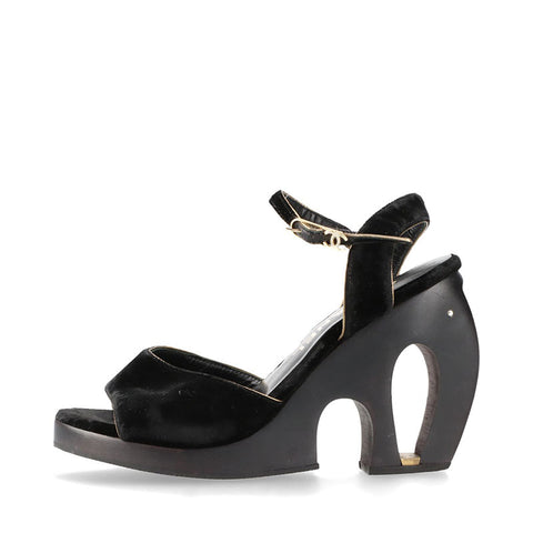 CHANEL Velvet heels Sandals black WS15879