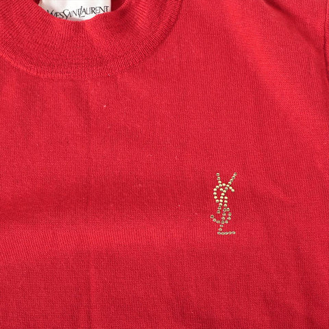 イヴ・サンローラン YVES SAINT LAURENT ウール ロゴ ニット レッド WS15884