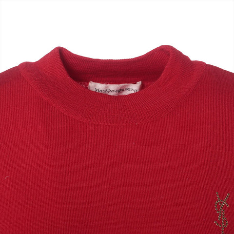イヴ・サンローラン YVES SAINT LAURENT ウール ロゴ ニット レッド WS15884