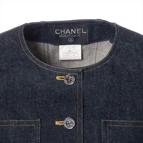 シャネル CHANEL デニム 96P 1996年 ノーカラー Size:36 ジャケット ブルーインディゴ WS15886