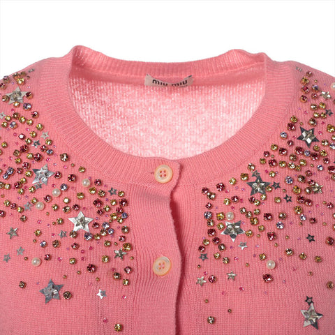 ミュウ ミュウ Miu Miu カシミア ストーン 星 Size:36 カーディガン ピンク WS15889