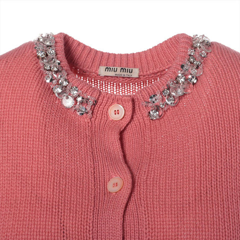 ミュウ ミュウ Miu Miu カシミア ビジュー ラインストーン Size:36 カーディガン ピンク WS15899