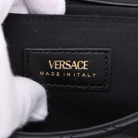 VERSACE Leather Greca Frame Matelasse Chain Padded Shoulder Bag black WS15906