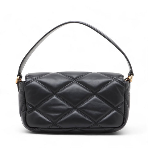 VERSACE Leather Greca Frame Matelasse Chain Padded Shoulder Bag black WS15906