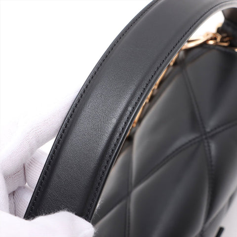 VERSACE Leather Greca Frame Matelasse Chain Padded Shoulder Bag black WS15906