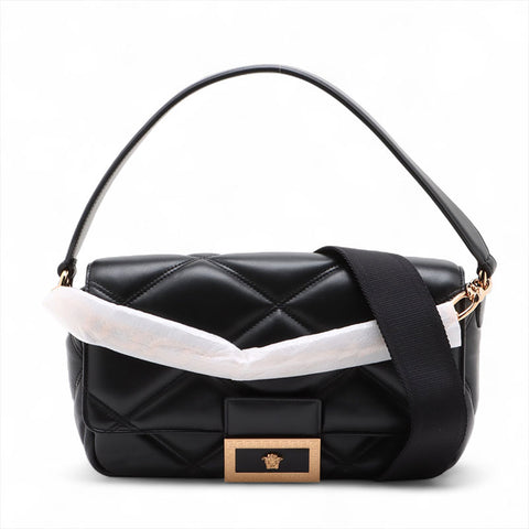 ヴェルサーチ VERSACE レザー グレカ フレーム マテラッセ チェーン パデット ショルダーバッグ ブラック WS15907
