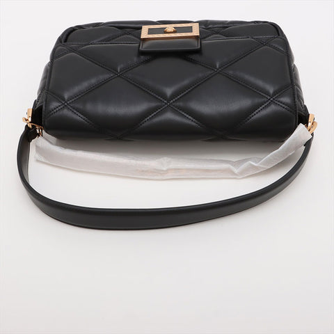 VERSACE Leather Greca Frame Matelasse Chain Padded Shoulder Bag black WS15908