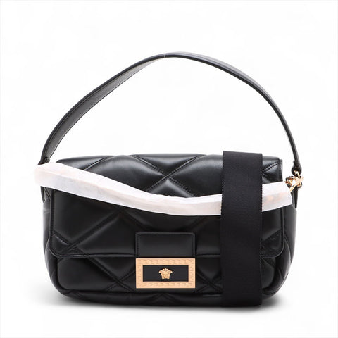 ヴェルサーチ VERSACE レザー グレカ フレーム マテラッセ チェーン パデット ショルダーバッグ ブラック WS15908