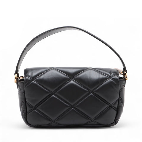 VERSACE Leather Greca Frame Matelasse Chain Padded Shoulder Bag black WS15908