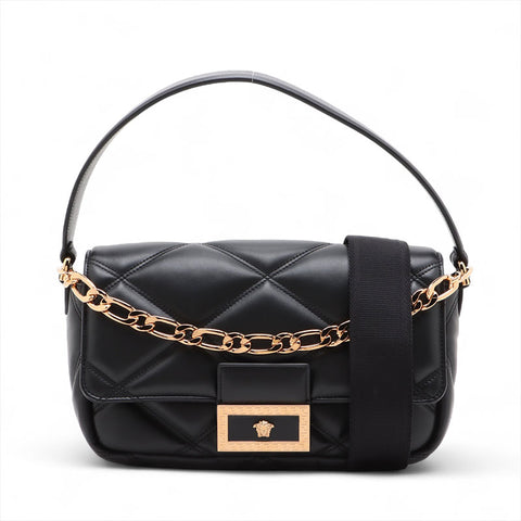 ヴェルサーチ VERSACE レザー グレカ フレーム マテラッセ チェーン パデット ショルダーバッグ ブラック WS15909