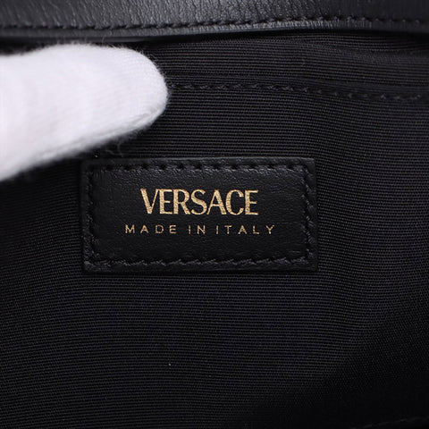 VERSACE Leather Greca Frame Matelasse Chain Padded Shoulder Bag black WS15910