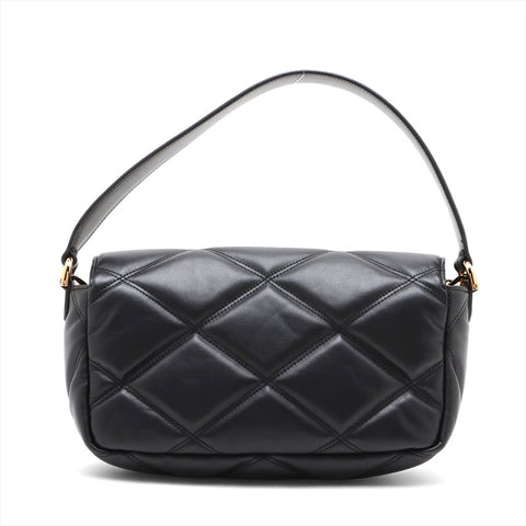 VERSACE Leather Greca Frame Matelasse Chain Padded Shoulder Bag black WS15910