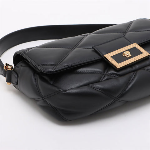 VERSACE Leather Greca Frame Matelasse Chain Padded Shoulder Bag black WS15910