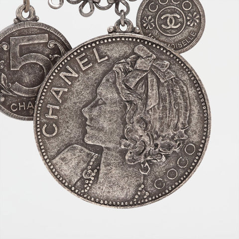 CHANEL Medal COCO Mark 03P Mademoiselle 2003 Necklace Silver WS15914