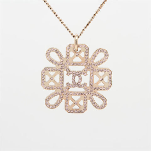 CHANEL B17S 2017 COCO Mark Pink Rhinestone Necklace gold WS15925