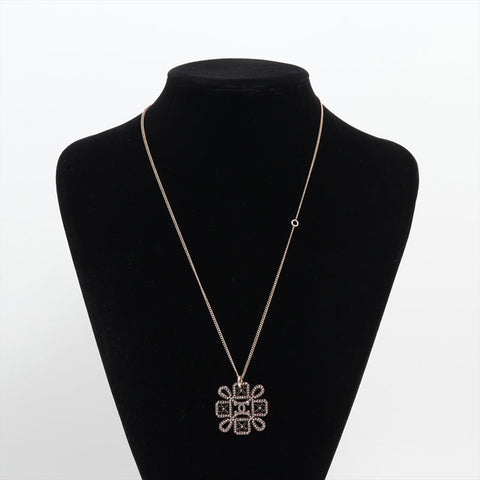 CHANEL B17S 2017 COCO Mark Pink Rhinestone Necklace gold WS15925