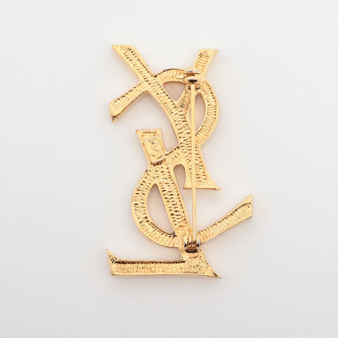 イヴ・サンローラン YVES SAINT LAURENT ロゴ ラインストーン ブローチ ゴールド WS15929