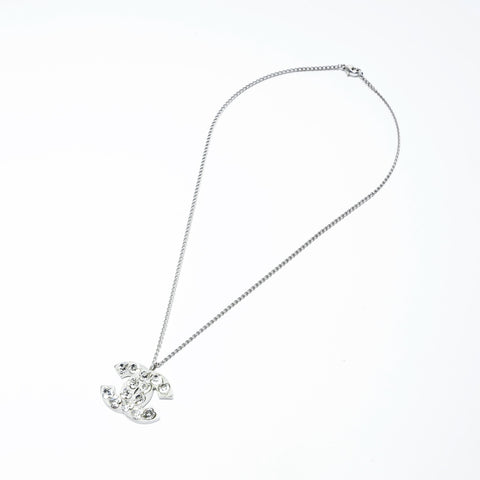 CHANEL Heart COCO Mark Rhinestone Necklace Silver WS15942