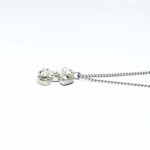 CHANEL Heart COCO Mark Rhinestone Necklace Silver WS15942