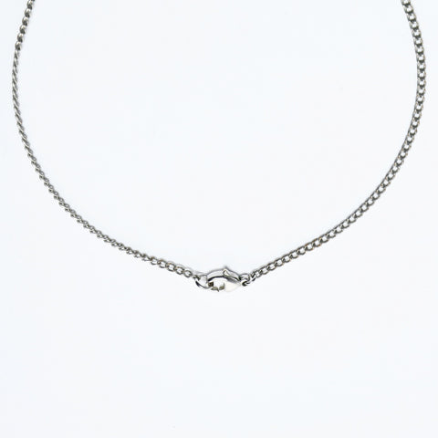 CHANEL Heart COCO Mark Rhinestone Necklace Silver WS15942