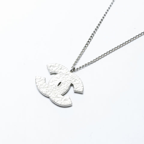 CHANEL Heart COCO Mark Rhinestone Necklace Silver WS15942