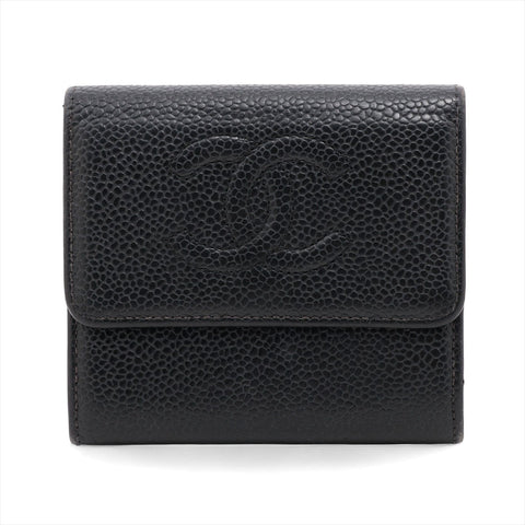 CHANEL Caviar COCO Mark Compact No. 8 2003-2004 Tri-fold wallet black WS15962