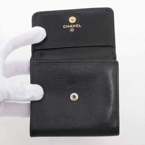 CHANEL Caviar COCO Mark Compact No. 8 2003-2004 Tri-fold wallet black WS15962