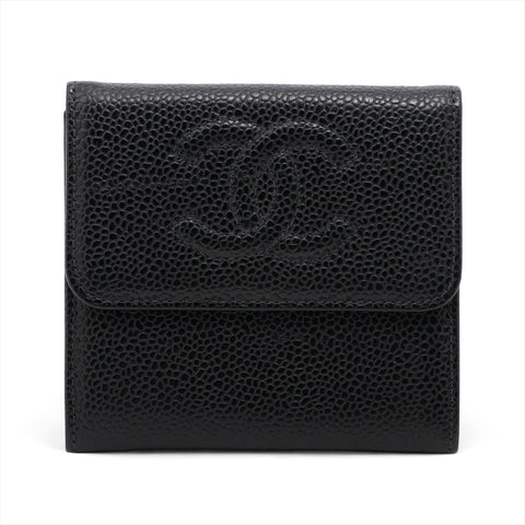 CHANEL Caviar COCO Mark Compact No. 8 2002-2003 Tri-fold wallet black WS15968